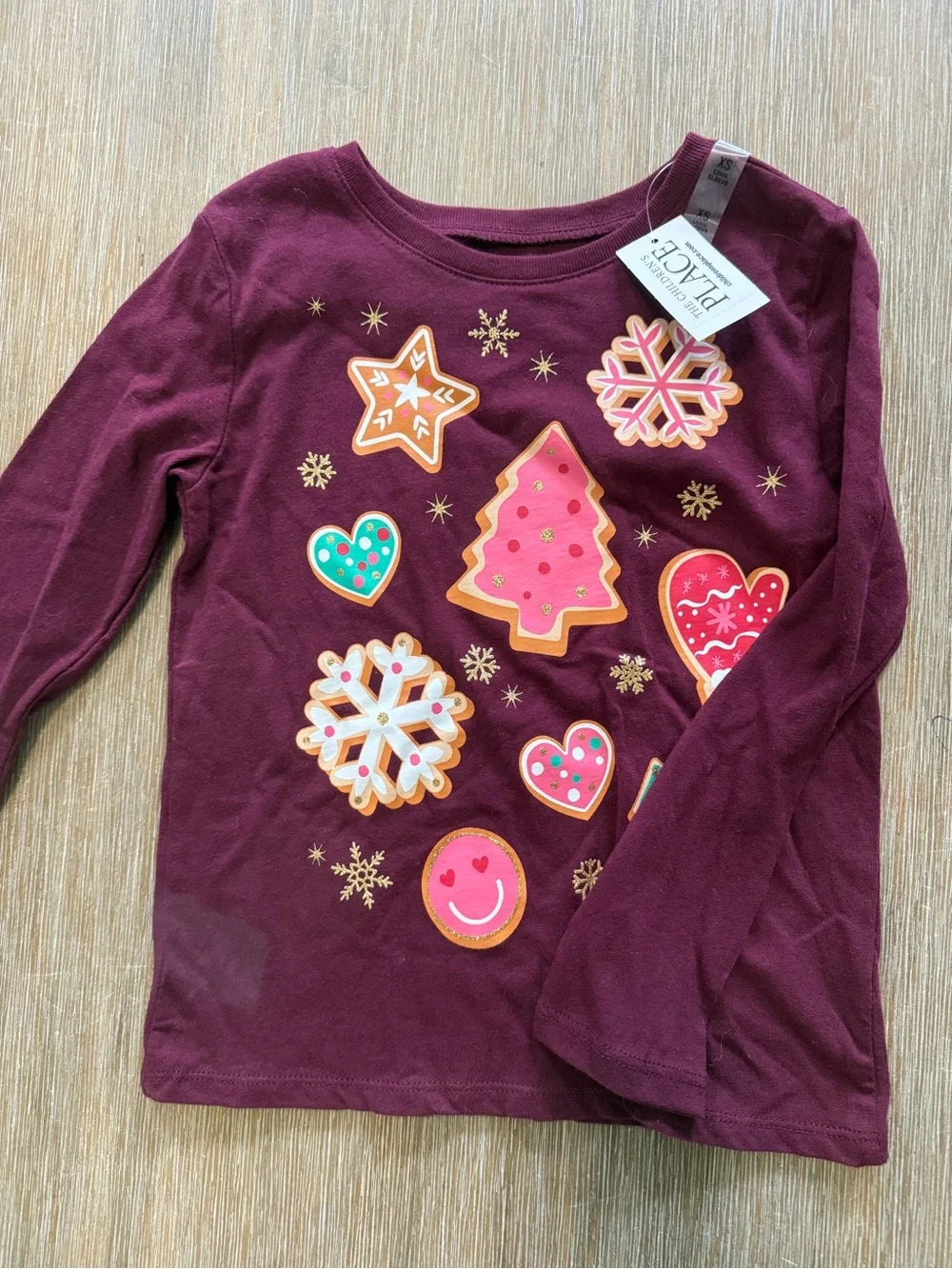 The Children's Place Maroon Long-Sleeve Holiday Cookie Graphic Tee